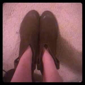 Brown booties with a 2 inch heel